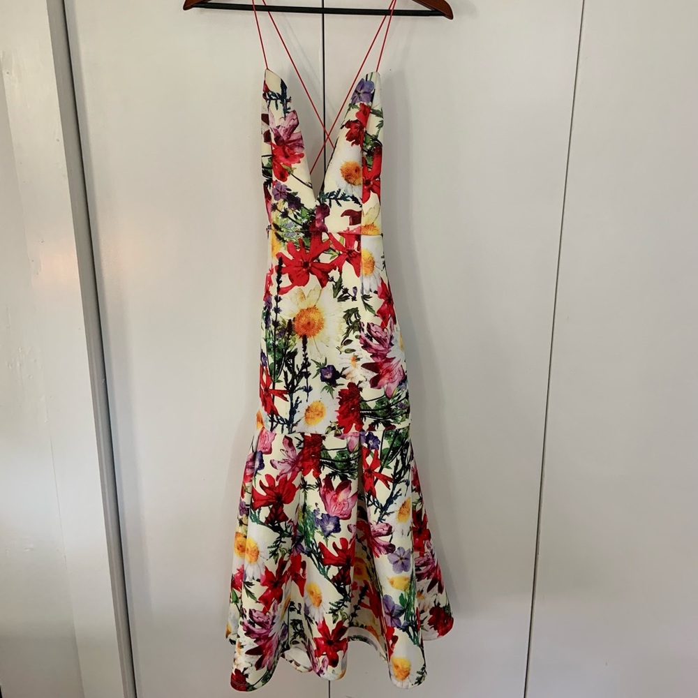 ASOS DESIGN Tall premium floral drop waist scuba prom dress